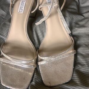 Badgley Mischka Metallic Silver Strappy Block Sandals